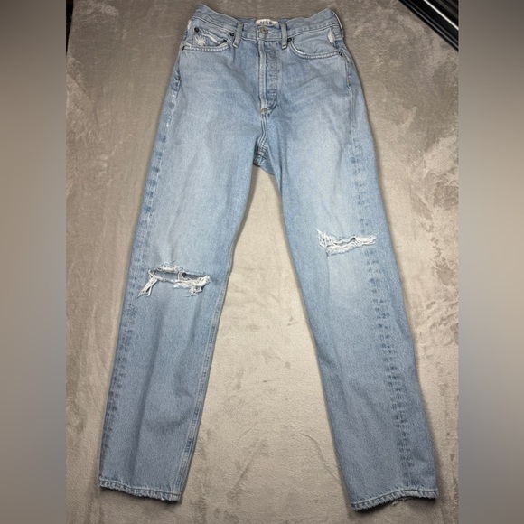 Agolde 90s High Rise Loose Fit 100% Organic Cotton Distressed Blue Jeans Size 23 - Picture 3 of 16